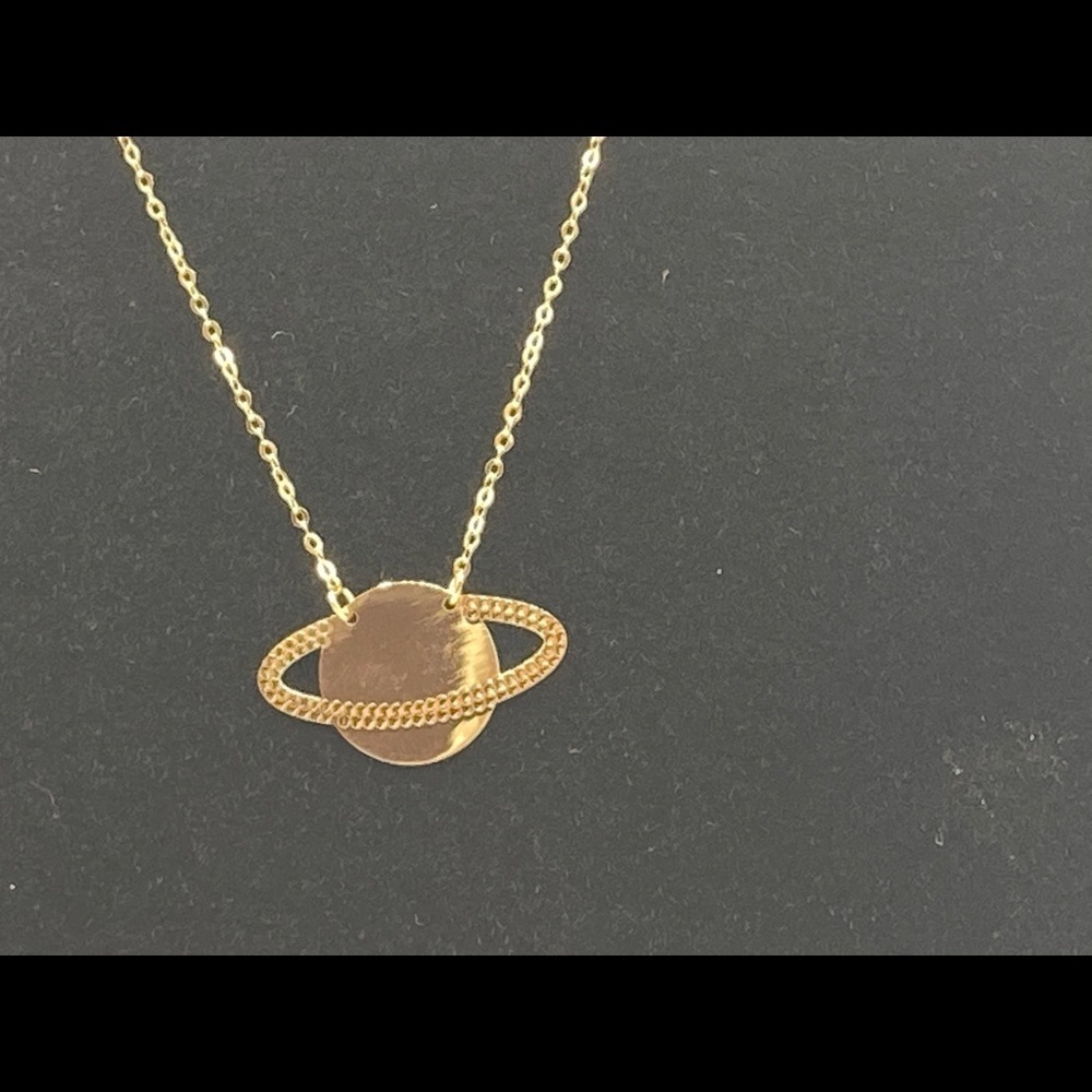 Solid 14K Yellow Gold Saturn Necklace 18"